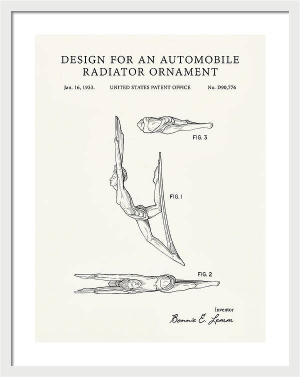 Automobile Radiator Ornament Diving Figure Minimalist Patent Usd90776s