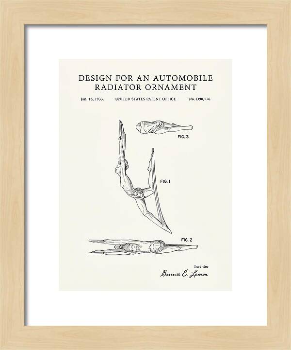 Automobile Radiator Ornament Diving Figure Minimalist Patent Usd90776s