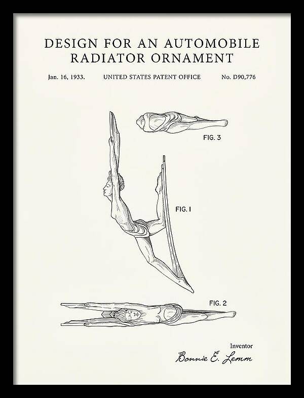 Automobile Radiator Ornament Diving Figure Minimalist Patent Usd90776s