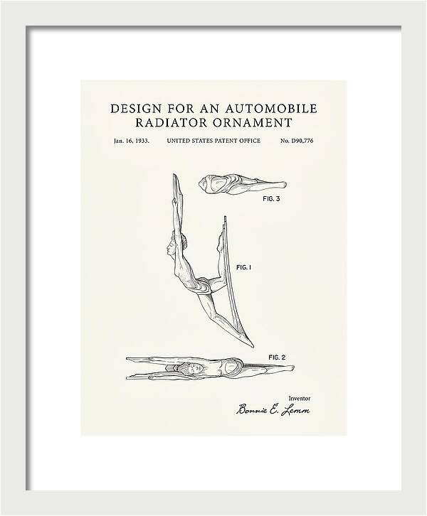 Automobile Radiator Ornament Diving Figure Minimalist Patent Usd90776s