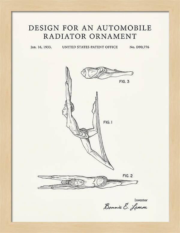 Automobile Radiator Ornament Diving Figure Minimalist Patent Usd90776s