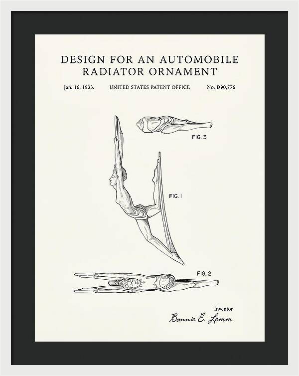 Automobile Radiator Ornament Diving Figure Minimalist Patent Usd90776s
