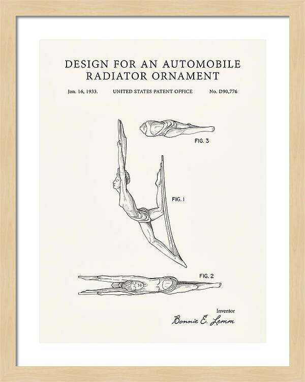 Automobile Radiator Ornament Diving Figure Minimalist Patent Usd90776s