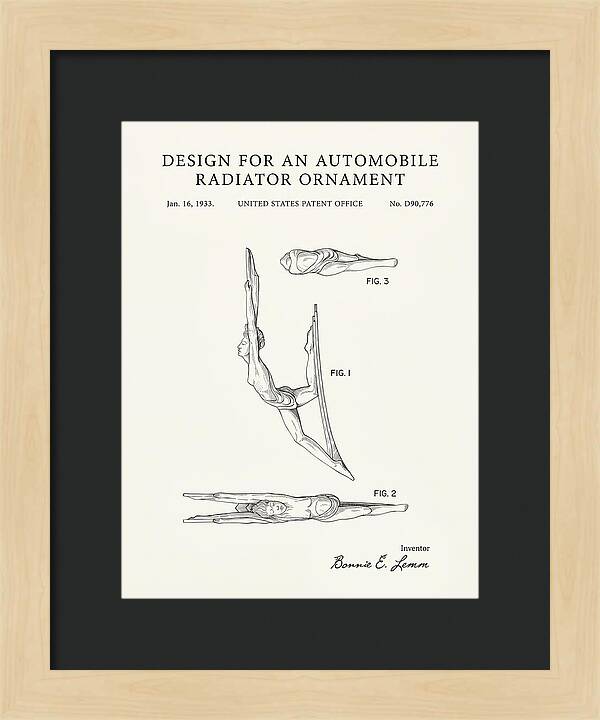 Automobile Radiator Ornament Diving Figure Minimalist Patent Usd90776s