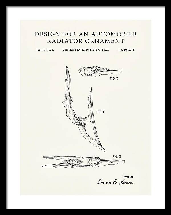 Automobile Radiator Ornament Diving Figure Minimalist Patent Usd90776s