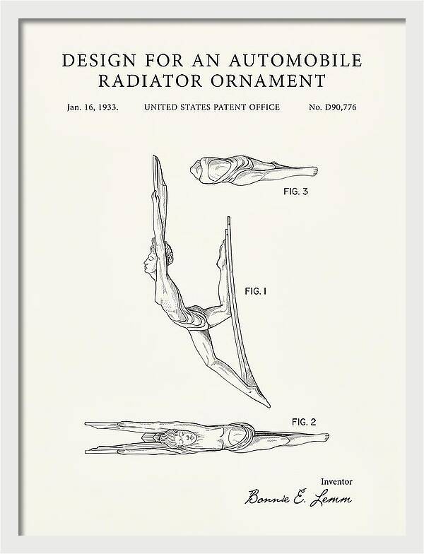 Automobile Radiator Ornament Diving Figure Minimalist Patent Usd90776s