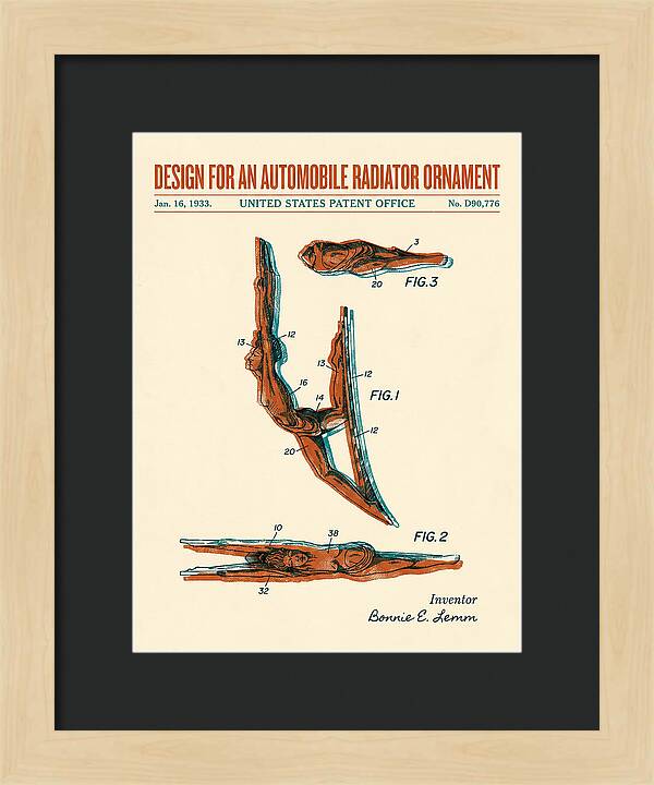 Automobile Radiator Ornament Diving Figure Retro Patent Usd90776s