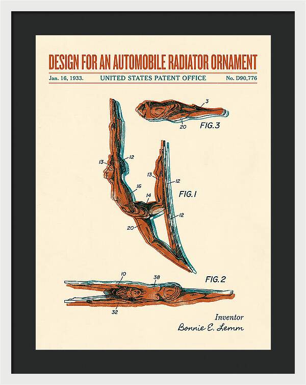 Automobile Radiator Ornament Diving Figure Retro Patent Usd90776s