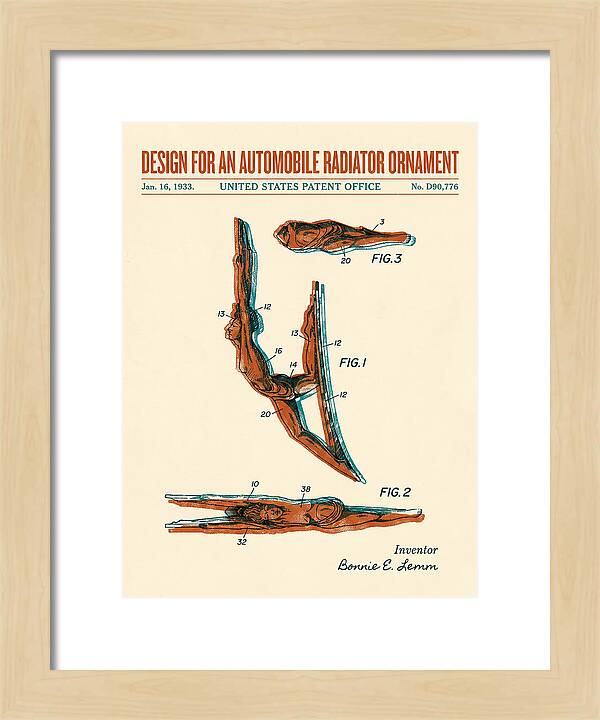 Automobile Radiator Ornament Diving Figure Retro Patent Usd90776s