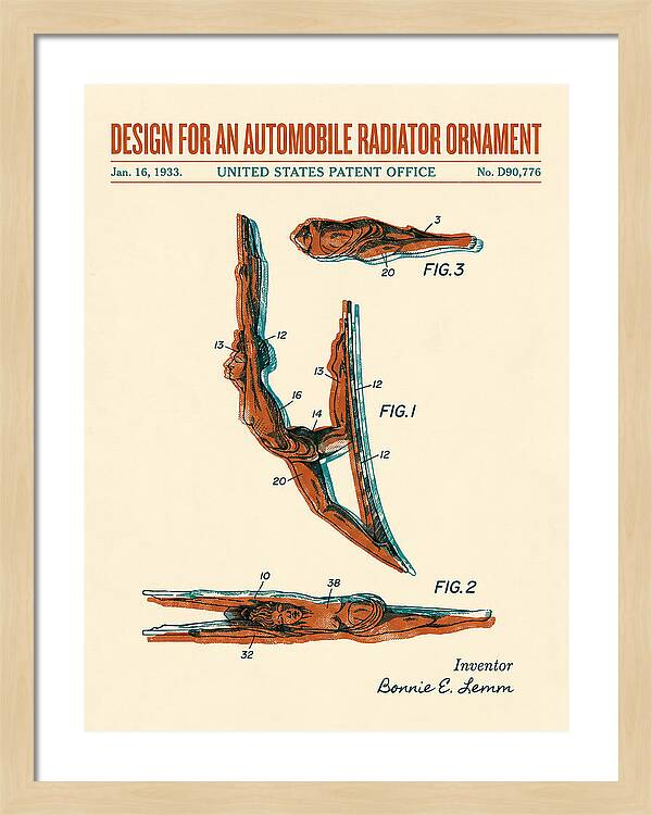 Automobile Radiator Ornament Diving Figure Retro Patent Usd90776s