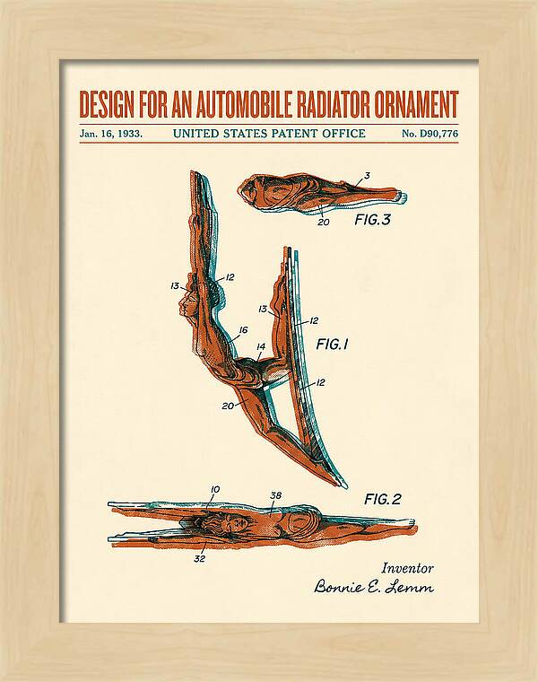 Automobile Radiator Ornament Diving Figure Retro Patent Usd90776s