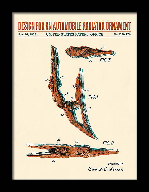 Automobile Radiator Ornament Diving Figure Retro Patent Usd90776s