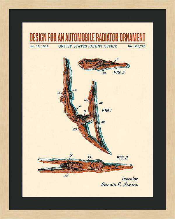 Automobile Radiator Ornament Diving Figure Retro Patent Usd90776s