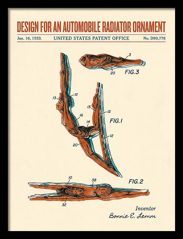Automobile Radiator Ornament Diving Figure Retro Patent Usd90776s