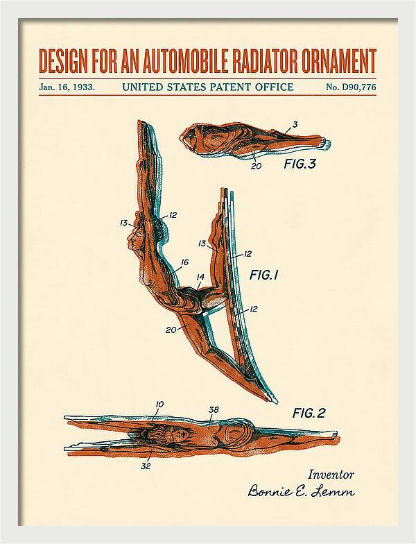 Automobile Radiator Ornament Diving Figure Retro Patent Usd90776s