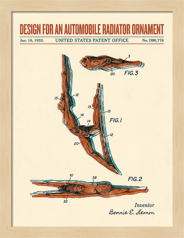 Automobile Radiator Ornament Diving Figure Retro Patent Usd90776s