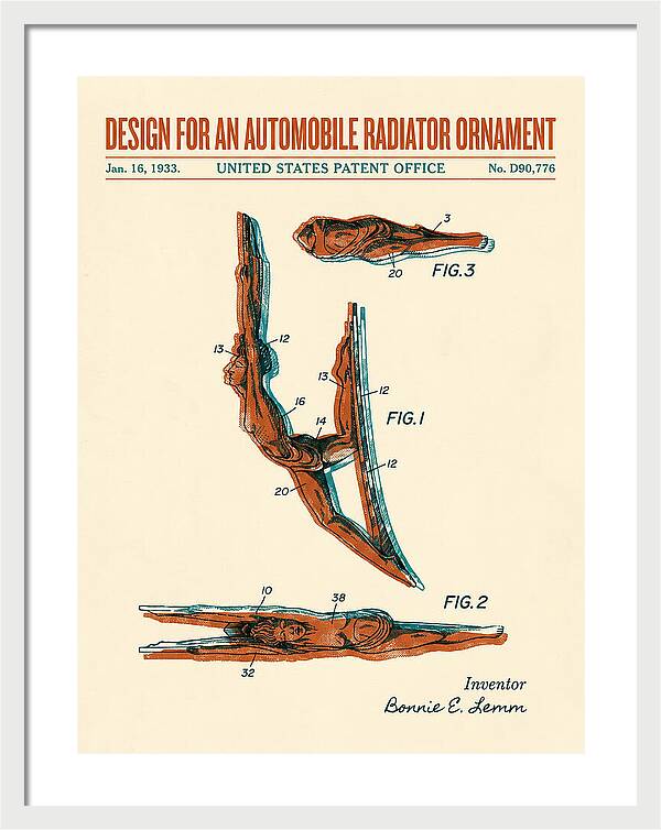 Automobile Radiator Ornament Diving Figure Retro Patent Usd90776s