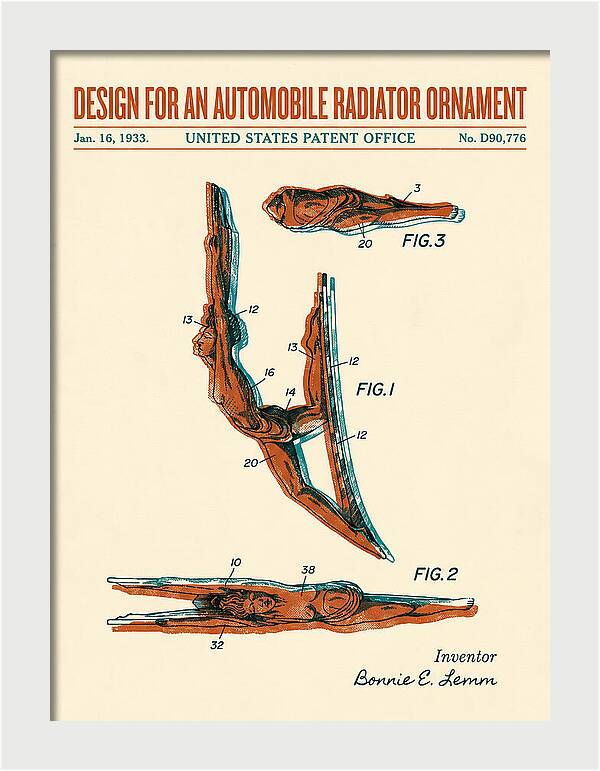 Automobile Radiator Ornament Diving Figure Retro Patent Usd90776s
