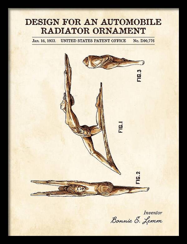 Automobile Radiator Ornament Diving Figure Watercolor Patent Usd90776s