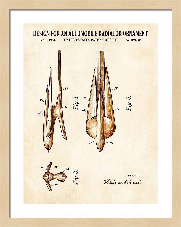 Automobile Radiator Ornament Watercolor Patent Usd91789s