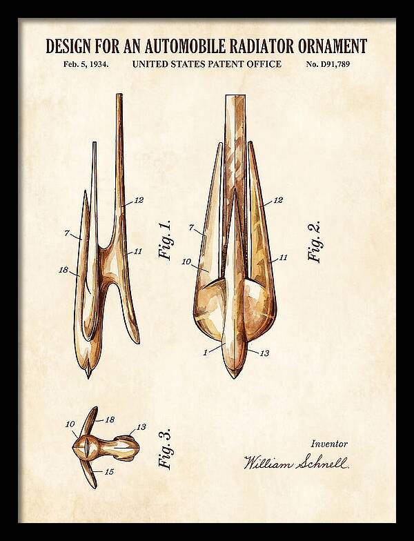 Automobile Radiator Ornament Watercolor Patent Usd91789s