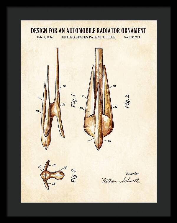 Automobile Radiator Ornament Watercolor Patent Usd91789s