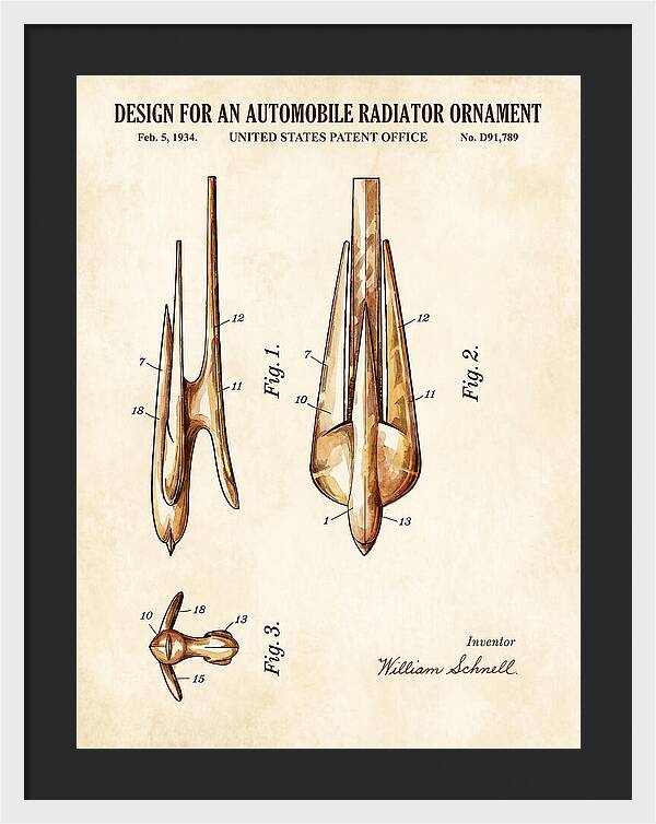 Automobile Radiator Ornament Watercolor Patent Usd91789s