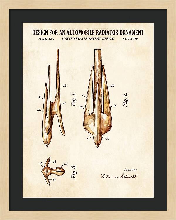 Automobile Radiator Ornament Watercolor Patent Usd91789s