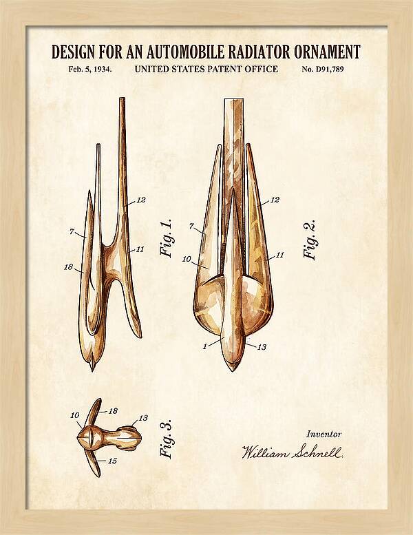 Automobile Radiator Ornament Watercolor Patent Usd91789s
