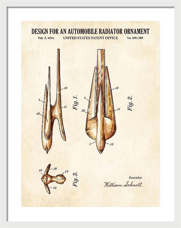 Automobile Radiator Ornament Watercolor Patent Usd91789s