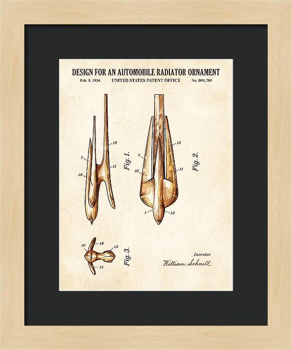 Automobile Radiator Ornament Watercolor Patent Usd91789s
