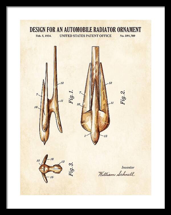Automobile Radiator Ornament Watercolor Patent Usd91789s