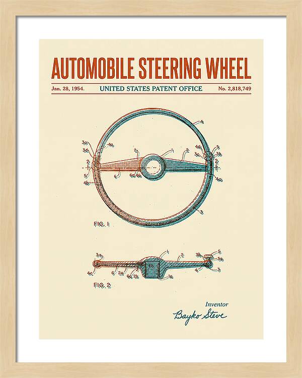 Automobile Steering Wheel Retro Patent Us2818749a