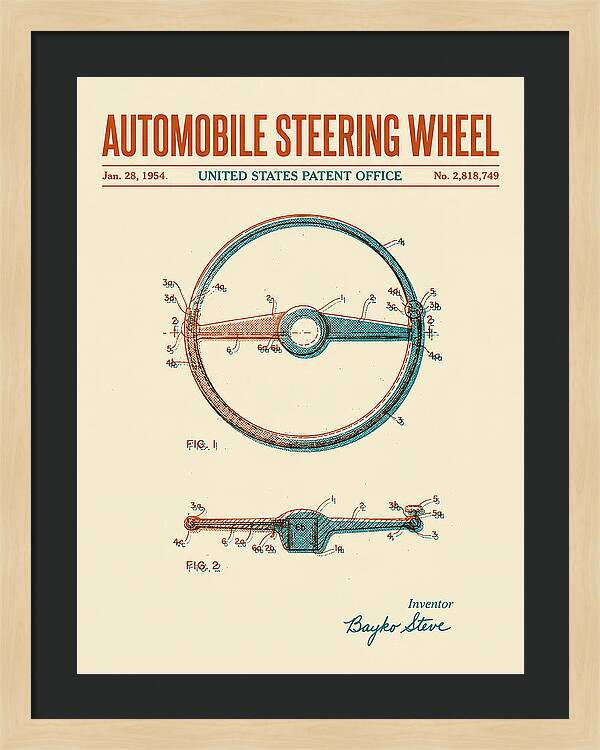 Automobile Steering Wheel Retro Patent Us2818749a
