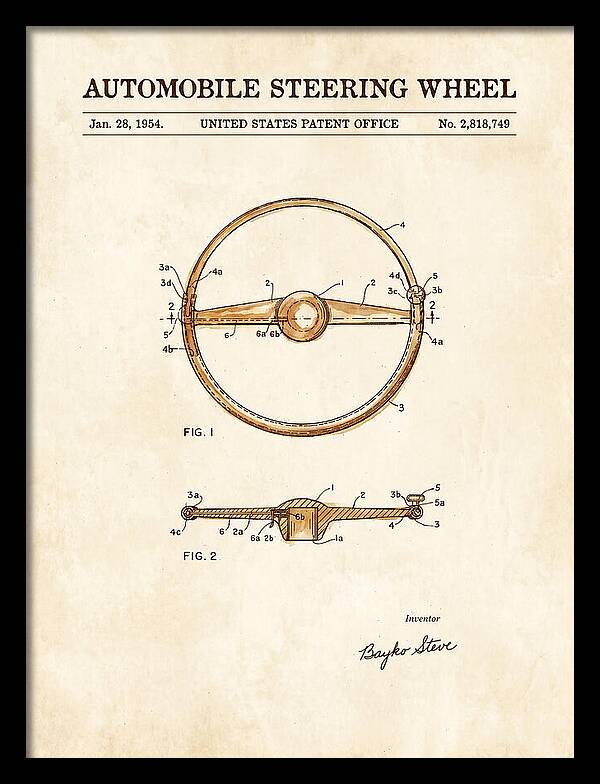 Automobile Steering Wheel Watercolor Patent Us2818749a