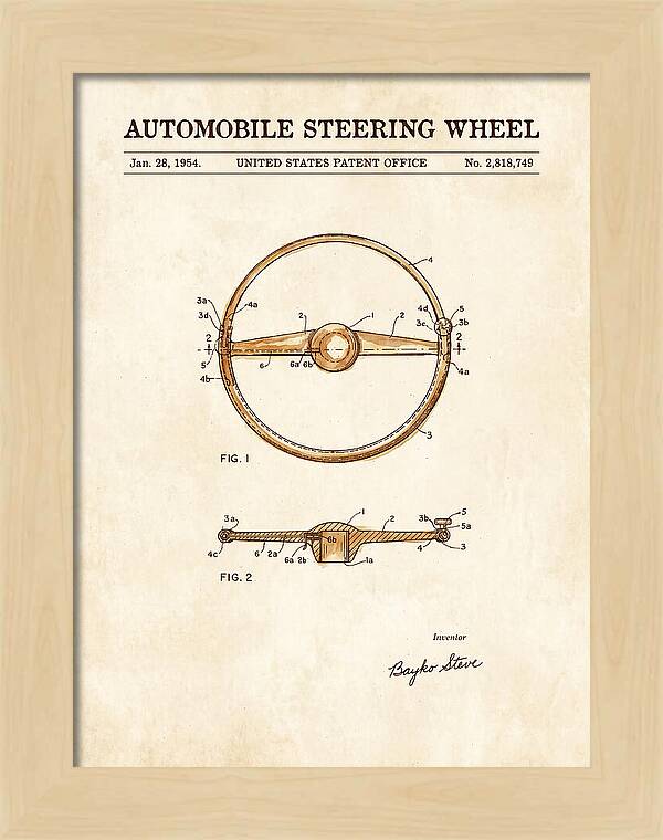Automobile Steering Wheel Watercolor Patent Us2818749a