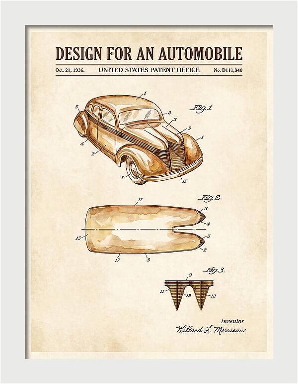 Automobile Watercolor Patent Usd111840s