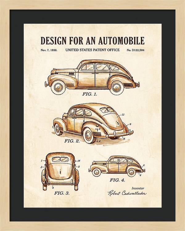 Automobile Watercolor Patent Usd122504s
