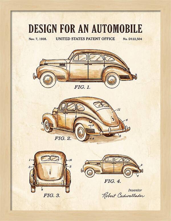 Automobile Watercolor Patent Usd122504s