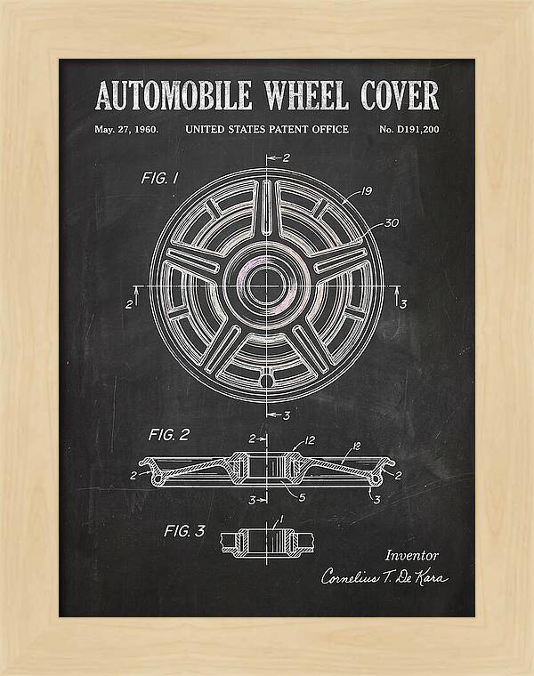 Automobile Wheel Cover Chalkboard Patent Usd191200s