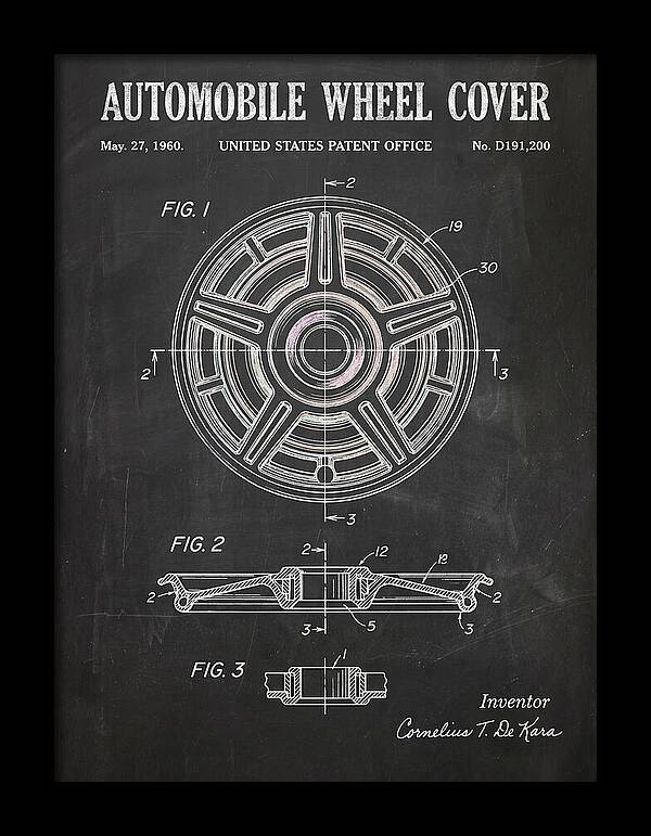 Automobile Wheel Cover Chalkboard Patent Usd191200s