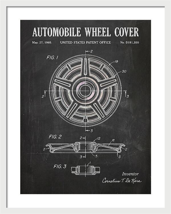 Automobile Wheel Cover Chalkboard Patent Usd191200s