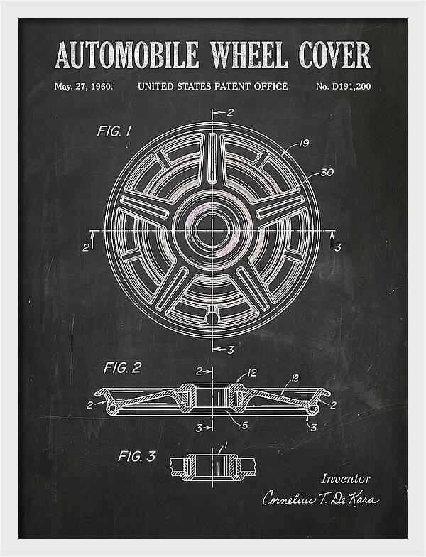 Automobile Wheel Cover Chalkboard Patent Usd191200s