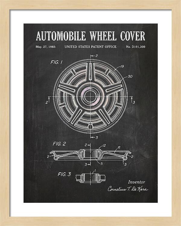 Automobile Wheel Cover Chalkboard Patent Usd191200s
