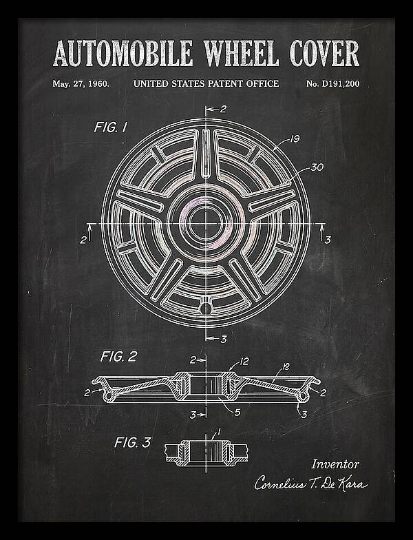 Automobile Wheel Cover Chalkboard Patent Usd191200s