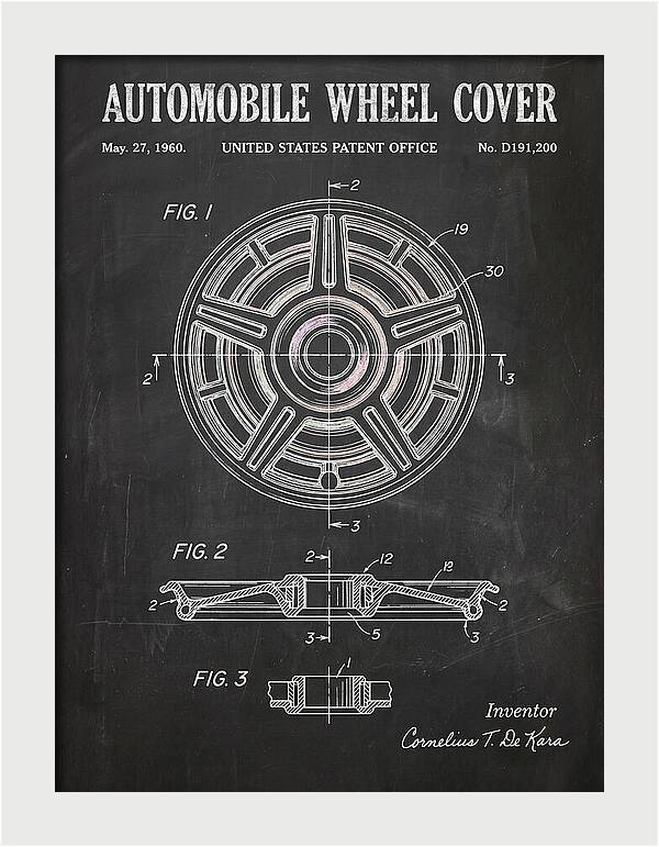 Automobile Wheel Cover Chalkboard Patent Usd191200s