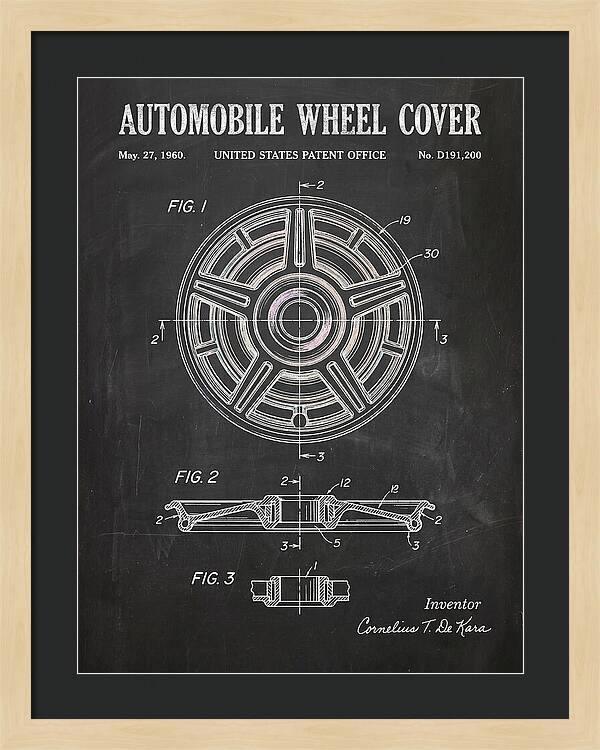 Automobile Wheel Cover Chalkboard Patent Usd191200s