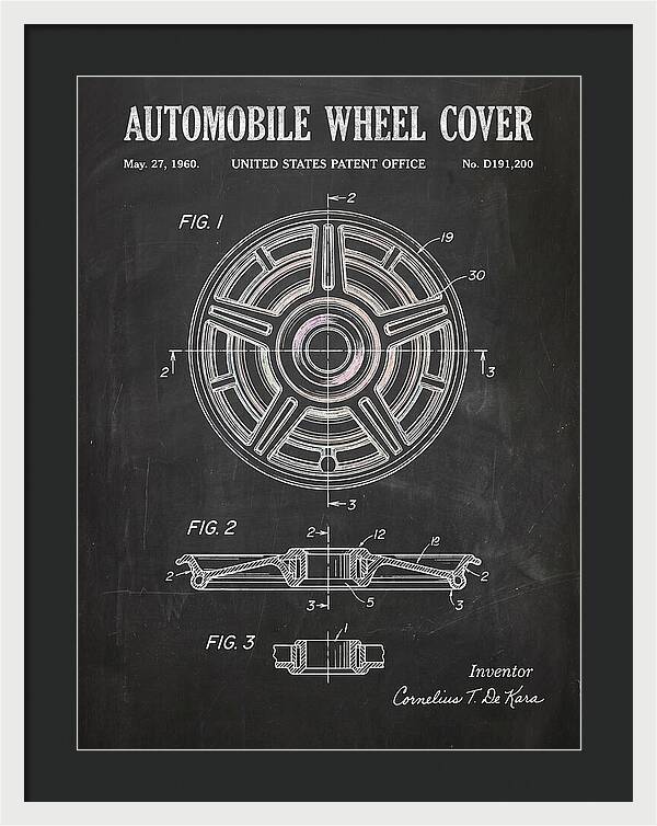 Automobile Wheel Cover Chalkboard Patent Usd191200s