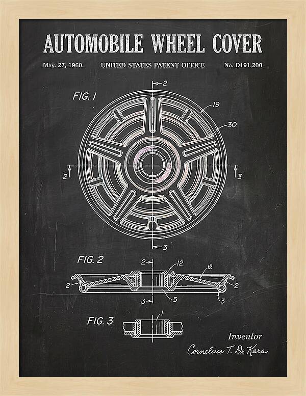Automobile Wheel Cover Chalkboard Patent Usd191200s