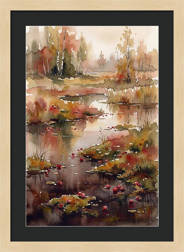 Autumn Bog With Cranberries
